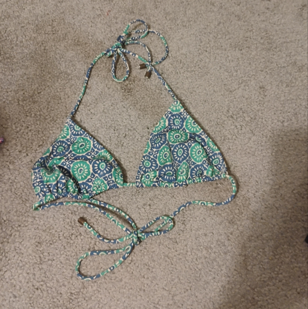 Faherty Women's Blue And Green Floral Print Bikini Top Sz M